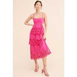 Saylor Pink Lace Tiered Dress